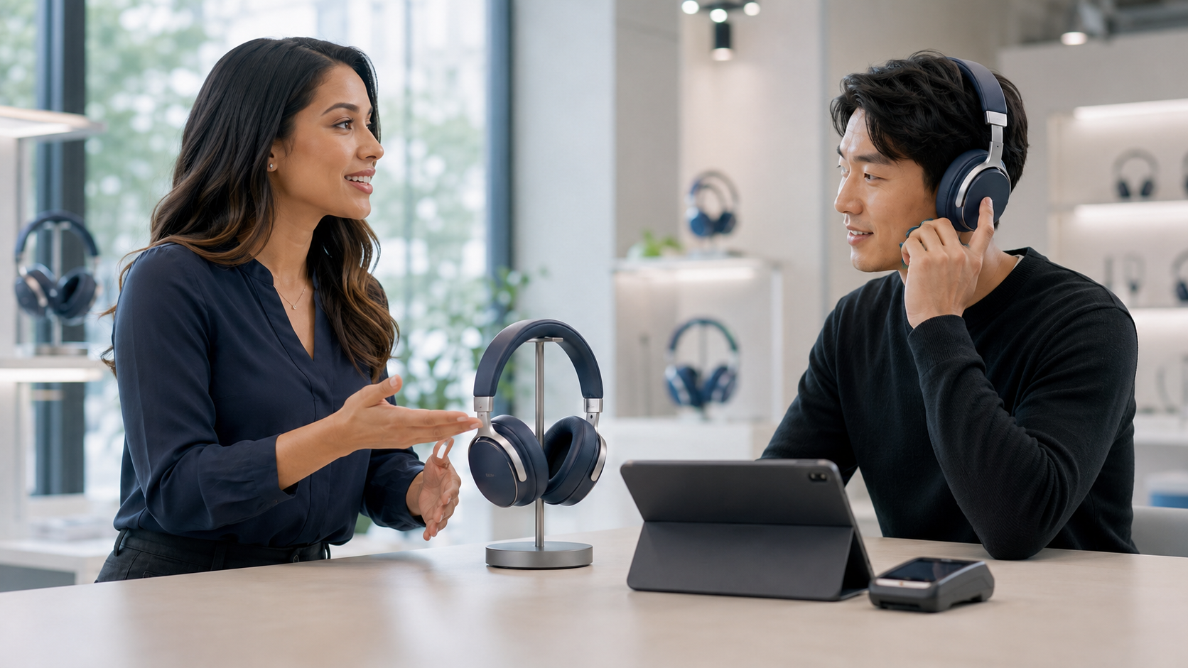 Two business people shaking hands over a desk