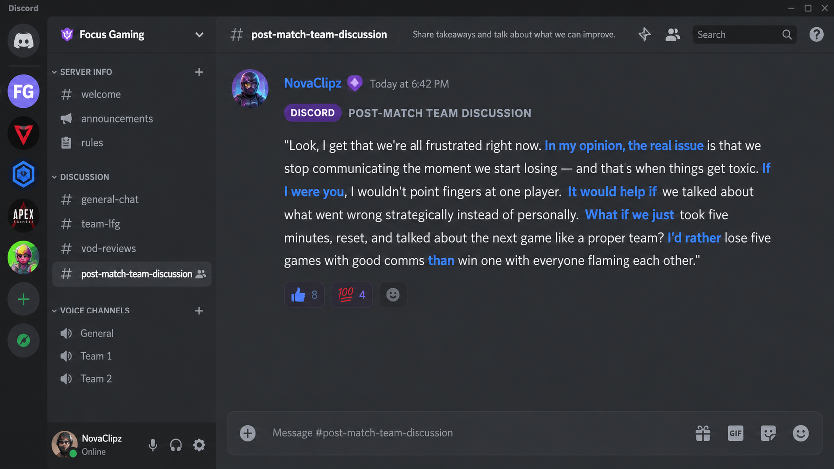 Discord post-match team discussion