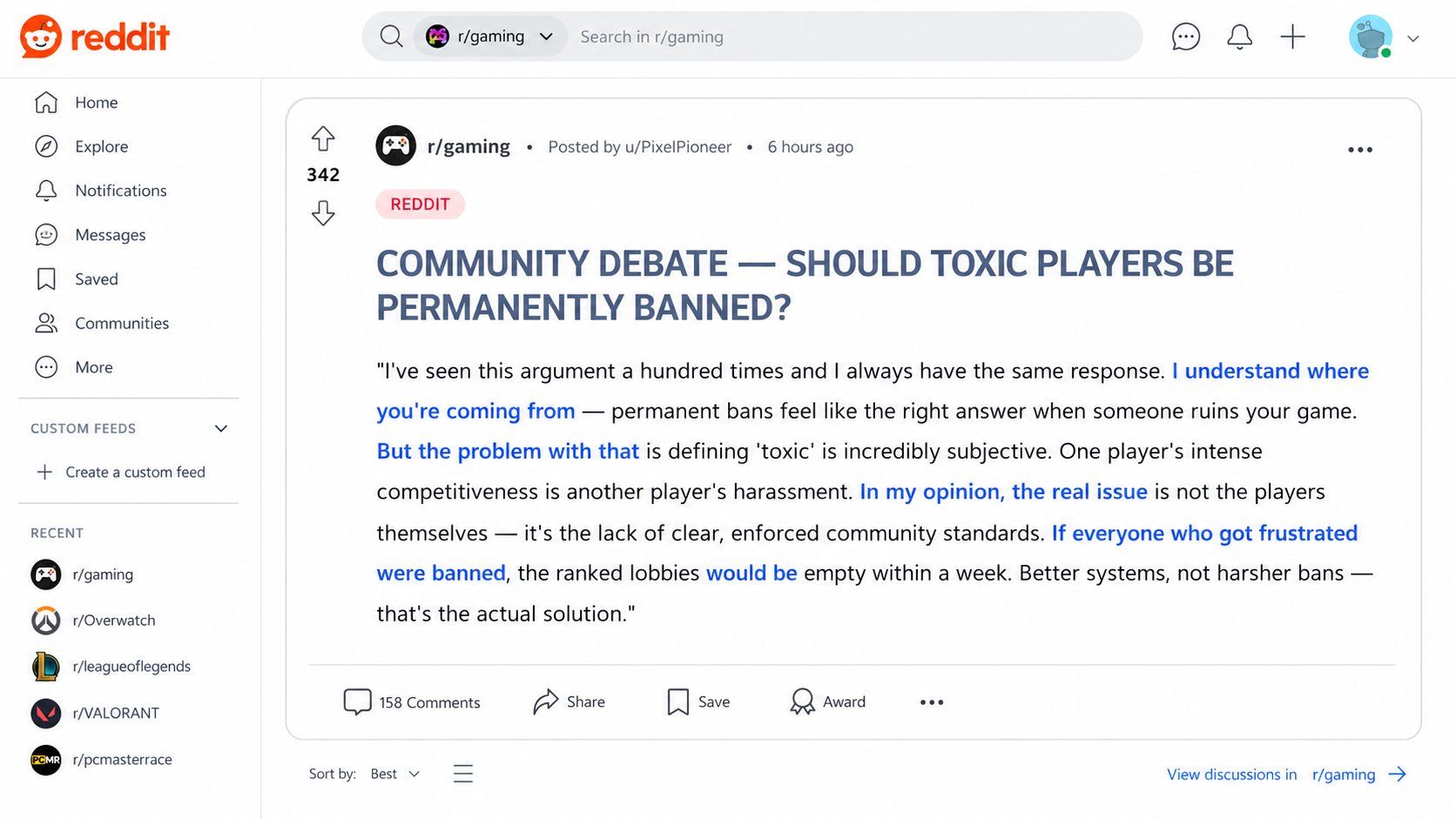 Reddit community debate: Should toxic players be permanently banned?